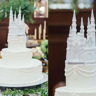 お城をモチーフにしたトッパーを
ご用意されたお二人
シンプルながらもクリームを
上品にあしらったケーキに飾り
お二人ならではのオリジナルケーキに