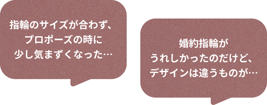 指輪のサイズが合わず、プロポーズの時に少し気まずくなった… 婚約指輪がうれしかったのだけど、デザインは違うものが…