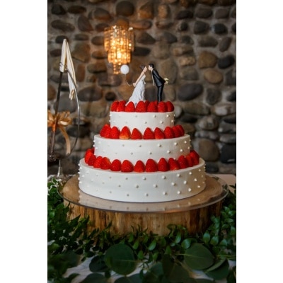森の中の結婚式に出てくるような可愛らしいウェディングケーキ