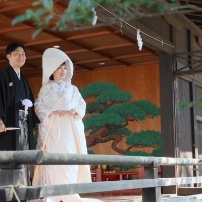 挙式後のスナップ撮影
～常磐神社能舞台にて～