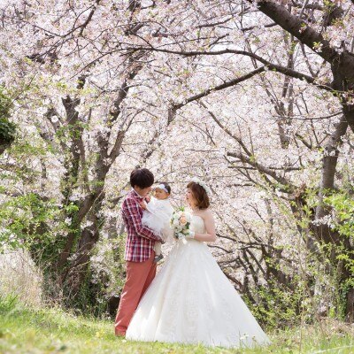 桜の季節にロケーションフォト<br>【ドレス・和装・その他】パパママ・マタニティウェディング