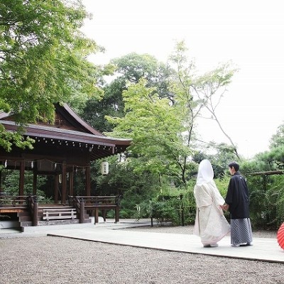 京都市内にありながら閑静なエリア。落ち着いてゆったりと大人の神前式がかなう<br>【挙式】挙式