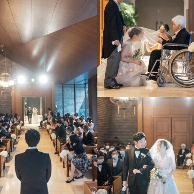 ーWedding ceremonyー

新婦さまの大好きなお祖母さまと妹さまによるベールダウン

とても久しぶりの再会だったというお祖母さま

事前に妹さんがプレゼントされたコサージュを付けて御粧ししてくださったお祖母さま

ゲストの皆さまに見守られなが挙式がスタートします
