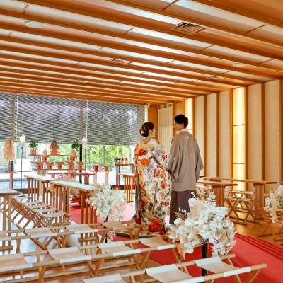 雅楽の生演奏が彩る厳粛な神前式<br>【挙式】神殿「サキワエ」／～９０名