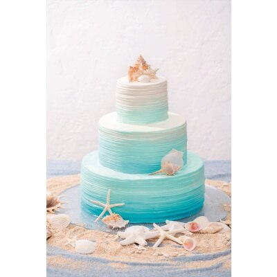 「リゾート」をテーマにするなら、貝殻をあしらった爽やかなブルーのケーキはいかが？<br>【料理・ケーキ】オリジナルでオーダーできるウエディングケーキ