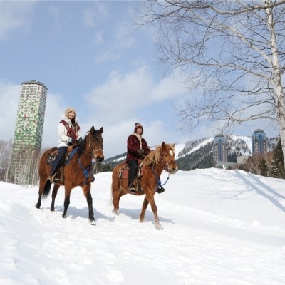 冬ならではの雪上乗馬。いつもとは違う景色を楽しめる。<br>【付帯設備】付帯設備