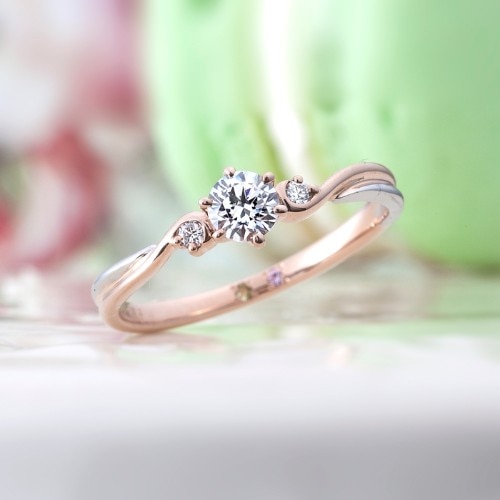 AHKAH 結婚指輪7号 プラチナ ピンクホワイトゴールド ダイヤモンド結婚指輪