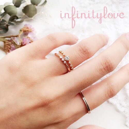 ピンクゴールドと爪留めダイヤモンドがオシャレで可愛い結婚指輪 warm