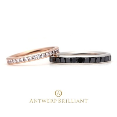 スターレイミラージュ、プリンセスカットをチャンネルセッティングしたブラックダイヤモンドの結婚指輪