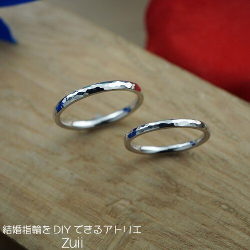 【手作り結婚指輪】Pt甲丸槌目リング