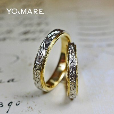 Lily リリー オーダーリング ユリの花柄をデザインしたプラチナ ゴールドのコンビカラー結婚指輪 結婚指輪 Id Yo Mare ヨーアンドマーレ マイナビウエディング