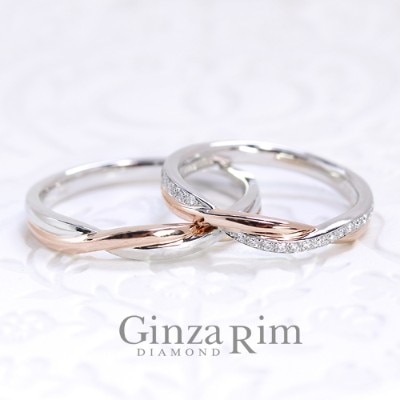 Michelle ミシェル 人気のピンクゴールド プラチナが曲線を描くコンビリング 結婚指輪 Id1921 Ginza Rim 銀座リム マイナビウエディング