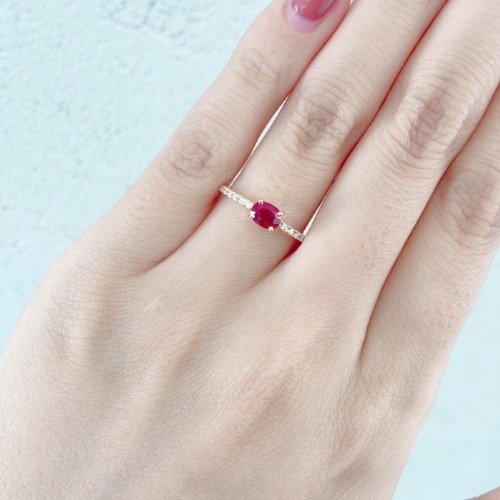 【BROOCHブローチ新潟】美しいピジョンブラッド ルビー ダイヤモンドラインの婚約指輪